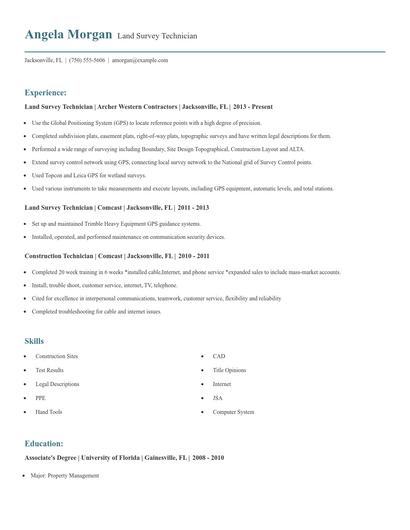 Land Survey Technician Resume