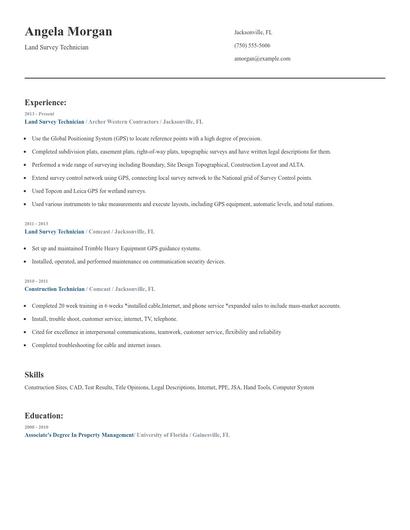 Land Survey Technician Resume