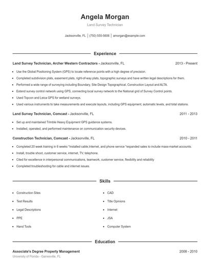 Land Survey Technician Resume