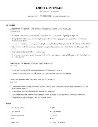 Land Survey Technician Resume