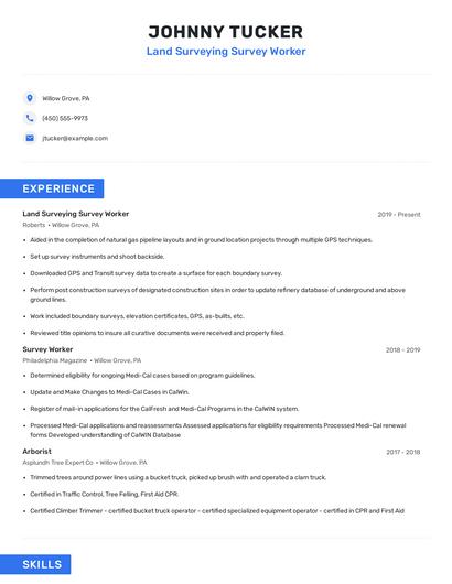 Land Surveying Survey Worker Resume