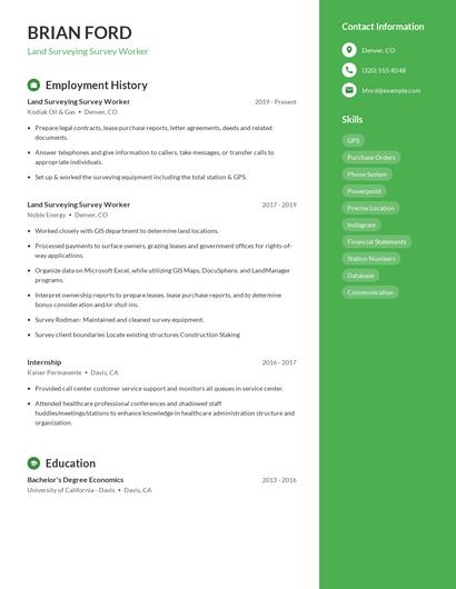 Land Surveying Survey Worker Resume