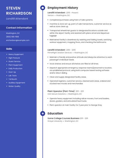 Landfill Attendant Resume