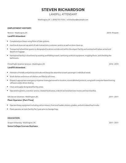 Landfill Attendant Resume