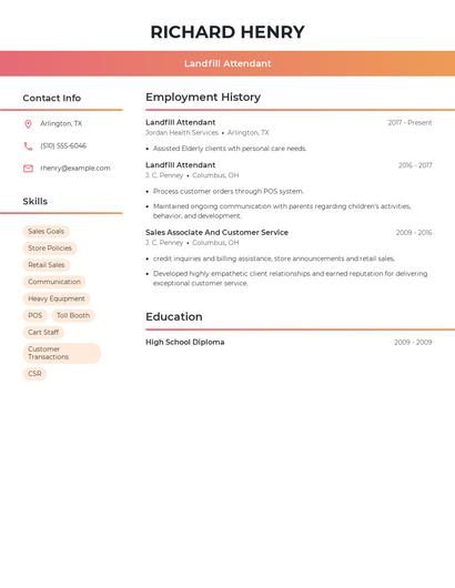 Landfill Attendant Resume