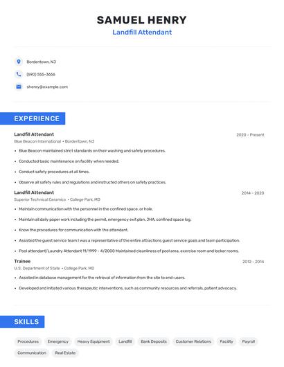 Landfill Attendant Resume