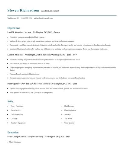 Landfill Attendant Resume