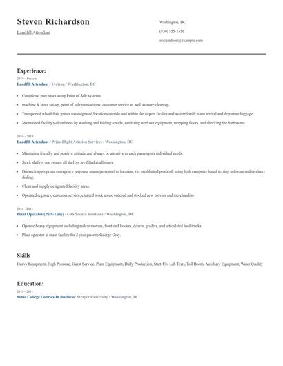 Landfill Attendant Resume