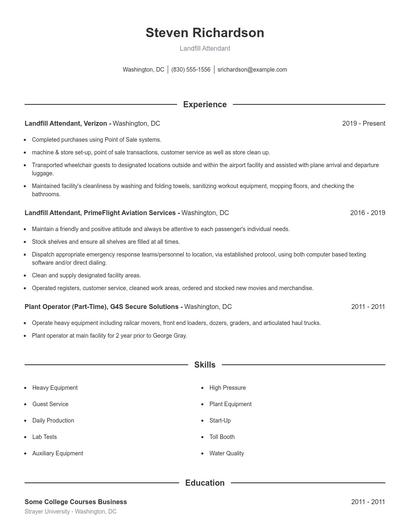 Landfill Attendant Resume