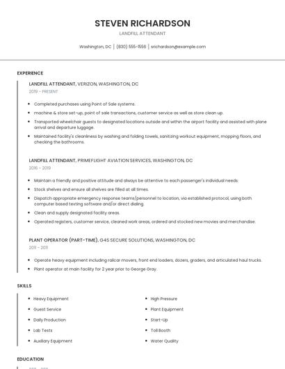 Landfill Attendant Resume