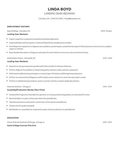 Landing Gear Mechanic Resume