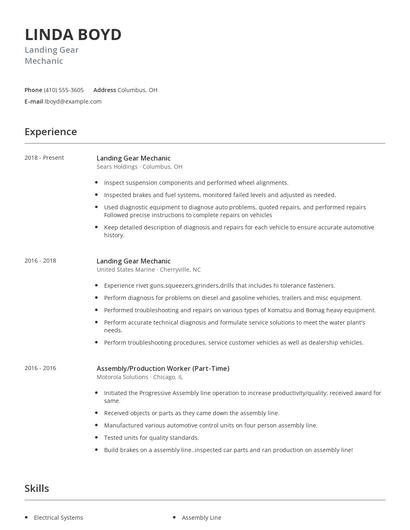 Landing Gear Mechanic Resume