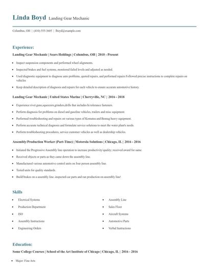 Landing Gear Mechanic Resume