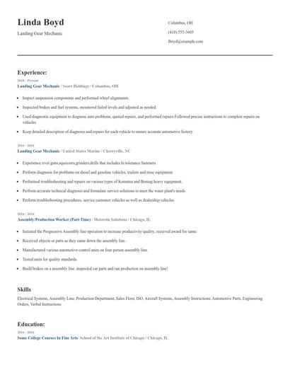 Landing Gear Mechanic Resume