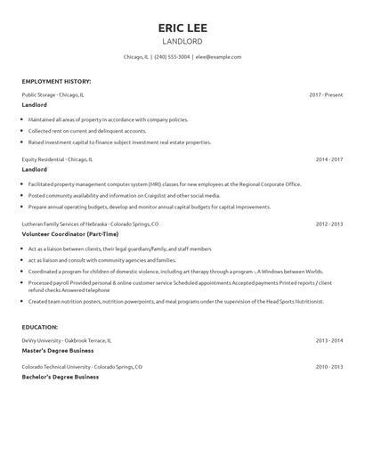 Landlord Resume