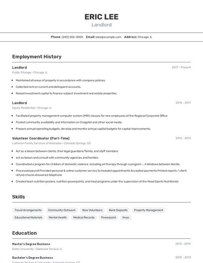 Landlord Resume