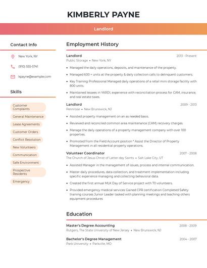 Landlord Resume