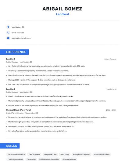 Landlord Resume