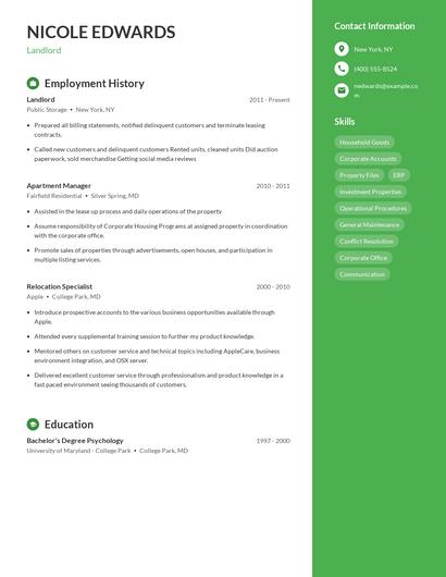 Landlord Resume