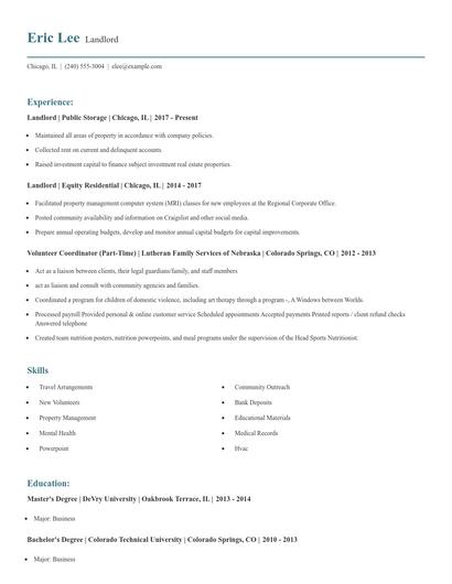 Landlord Resume