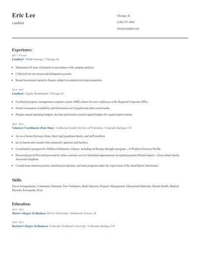Landlord Resume