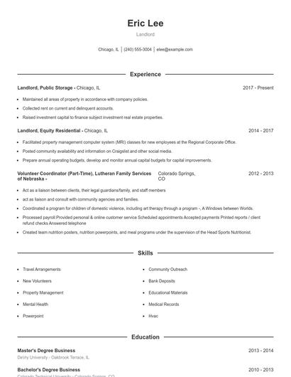 Landlord Resume