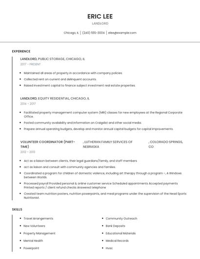 Landlord Resume