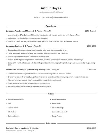 Landscape Architect And Planner Resume