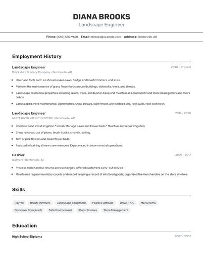 Landscape Engineer Resume