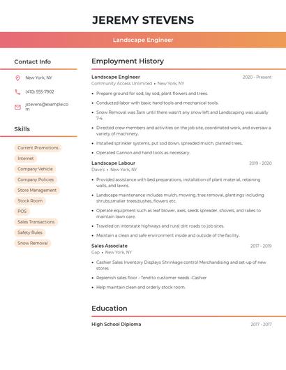 Landscape Engineer Resume