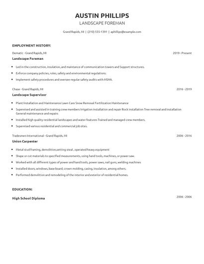 Landscape Foreman Resume