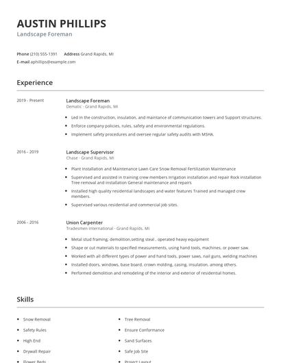 Landscape Foreman Resume