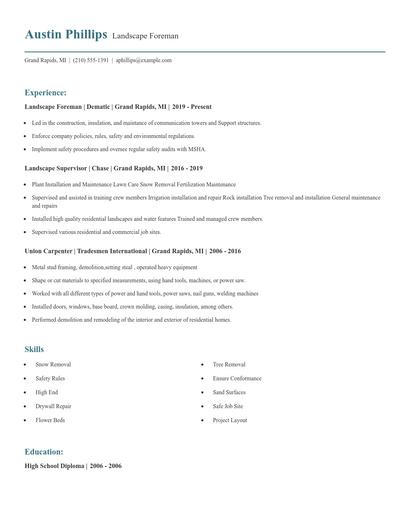 Landscape Foreman Resume