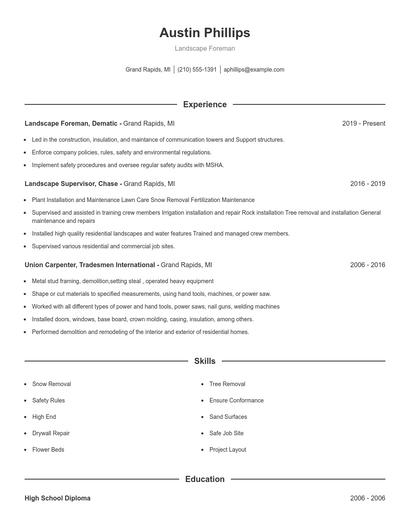 Landscape Foreman Resume
