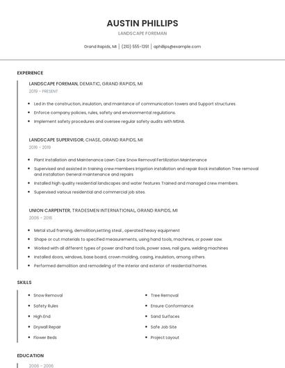 Landscape Foreman Resume