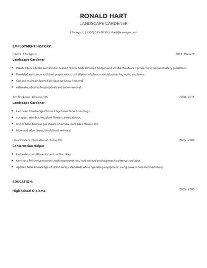 Landscape Gardener Resume