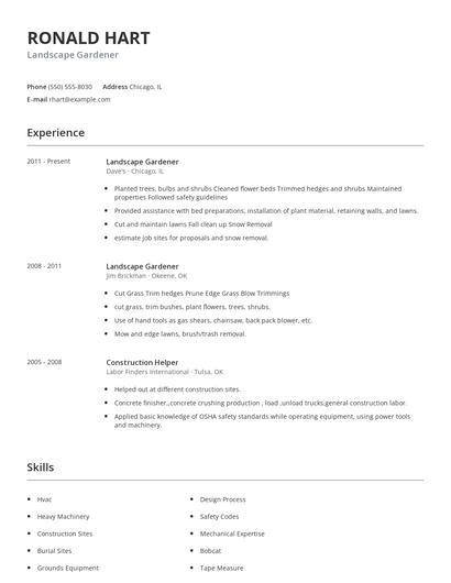 Landscape Gardener Resume