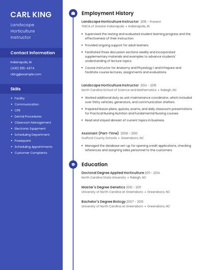 Landscape Horticulture Instructor Resume