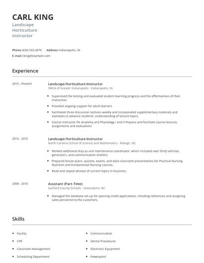 Landscape Horticulture Instructor Resume
