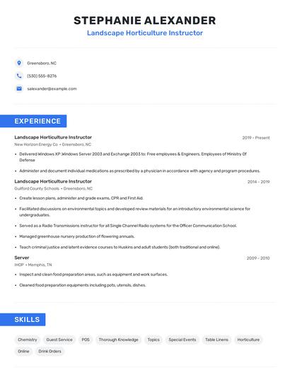 Landscape Horticulture Instructor Resume
