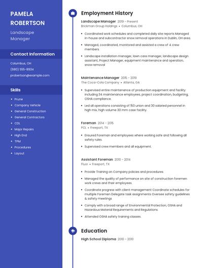 Landscape Manager Resume