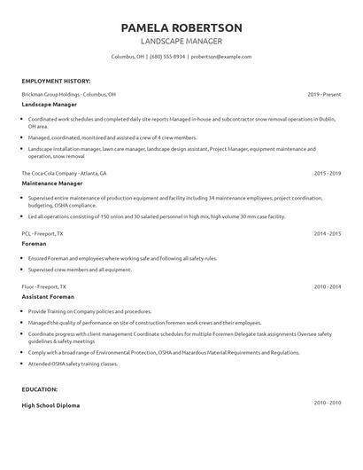 Landscape Manager Resume