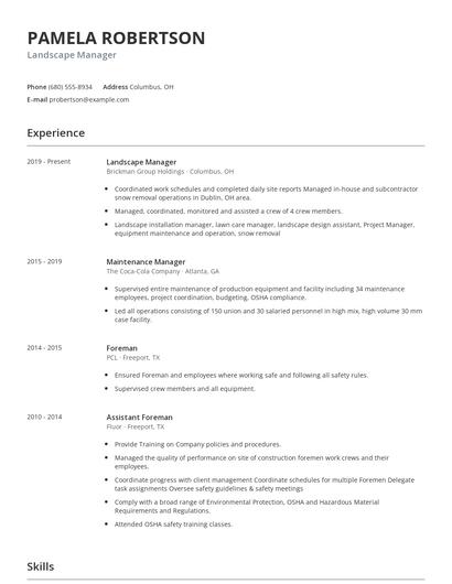 Landscape Manager Resume
