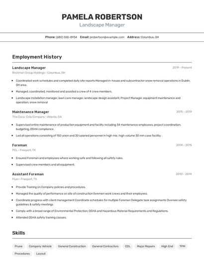 Landscape Manager Resume