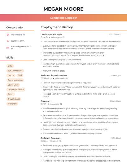 Landscape Manager Resume