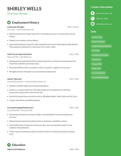 Landscape Manager Resume