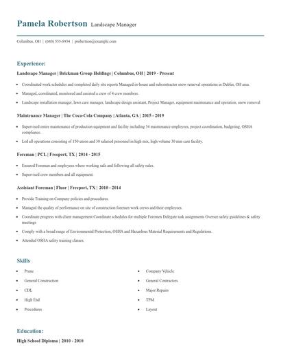 Landscape Manager Resume