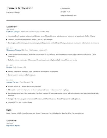 Landscape Manager Resume