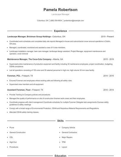 Landscape Manager Resume