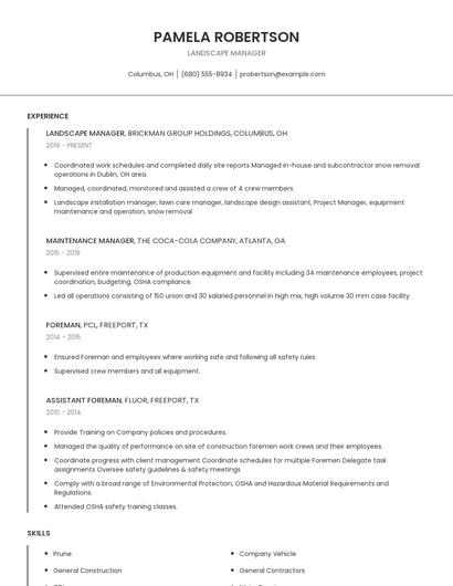 Landscape Manager Resume